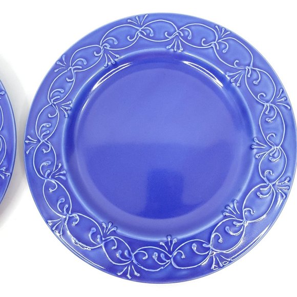 Le Poet-Laval France Blue Dinnerware Lot of 2 Dinner Plates Raised Design Cobalt - Picture 4 of 12